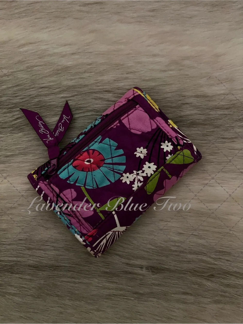 VERA BRADLEY Flutterby 2014 Trifold Euro Wallet Pink Purple Y2K Pink Purple Flor